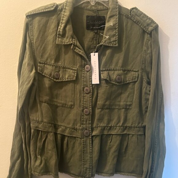 Anthropologie x Sanctuary Tops - Anthropologie Sanctuary Military Frill Peplum Linen Blend Army Green Jacket  NEW